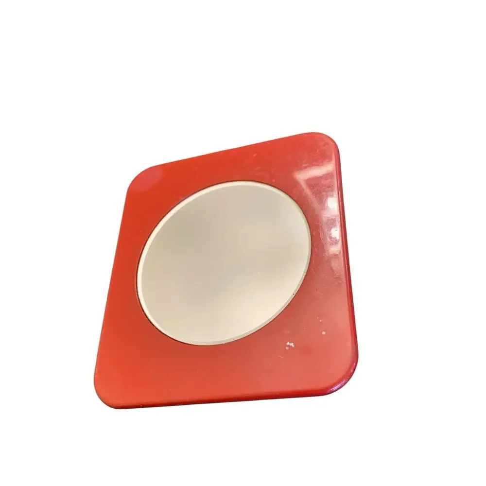Vintage Estee Lauder Red Plastic Purse Mirror Square Compact Retro Makeup Mirror